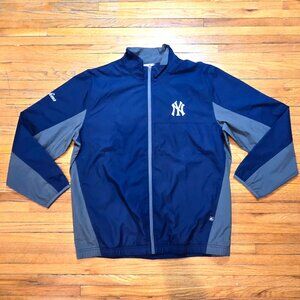 New York Yankees Zip Up Windbreaker Majestic MLB Jacket Navy Blue Gray